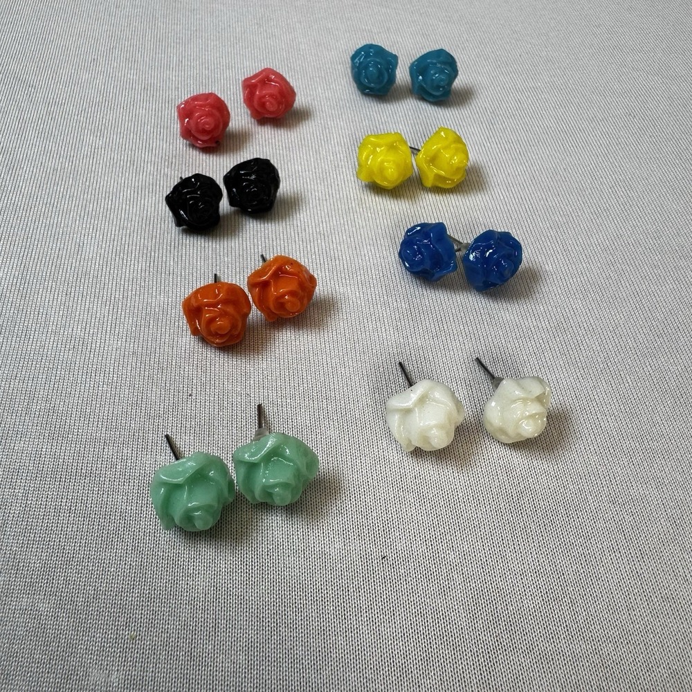 Lot 8 Pairs Plastic Multicolored Rose Earrings